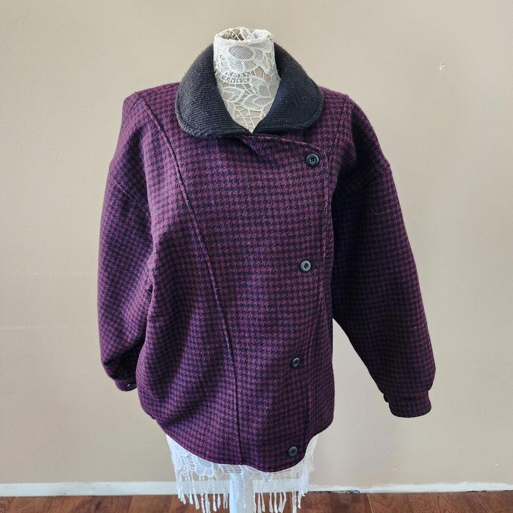 Vintage Woolrich Womans Jacket Large L purple black houndstooth